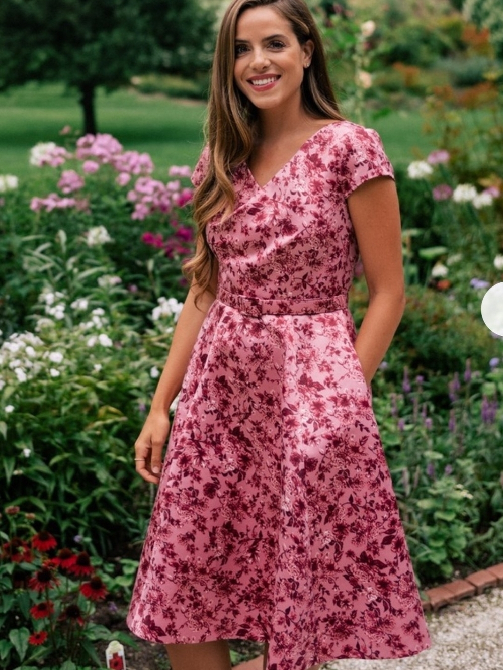 Gal Meets Glam Elle  Pink Floral Midi Dress